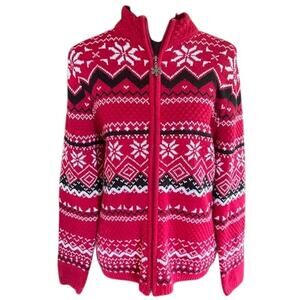 Y2K Breckenridge Petite Red Fair Isle Zip Cardigan Sweater – PL